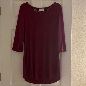 Burgundy 3/4 Sleeve Tunic Top